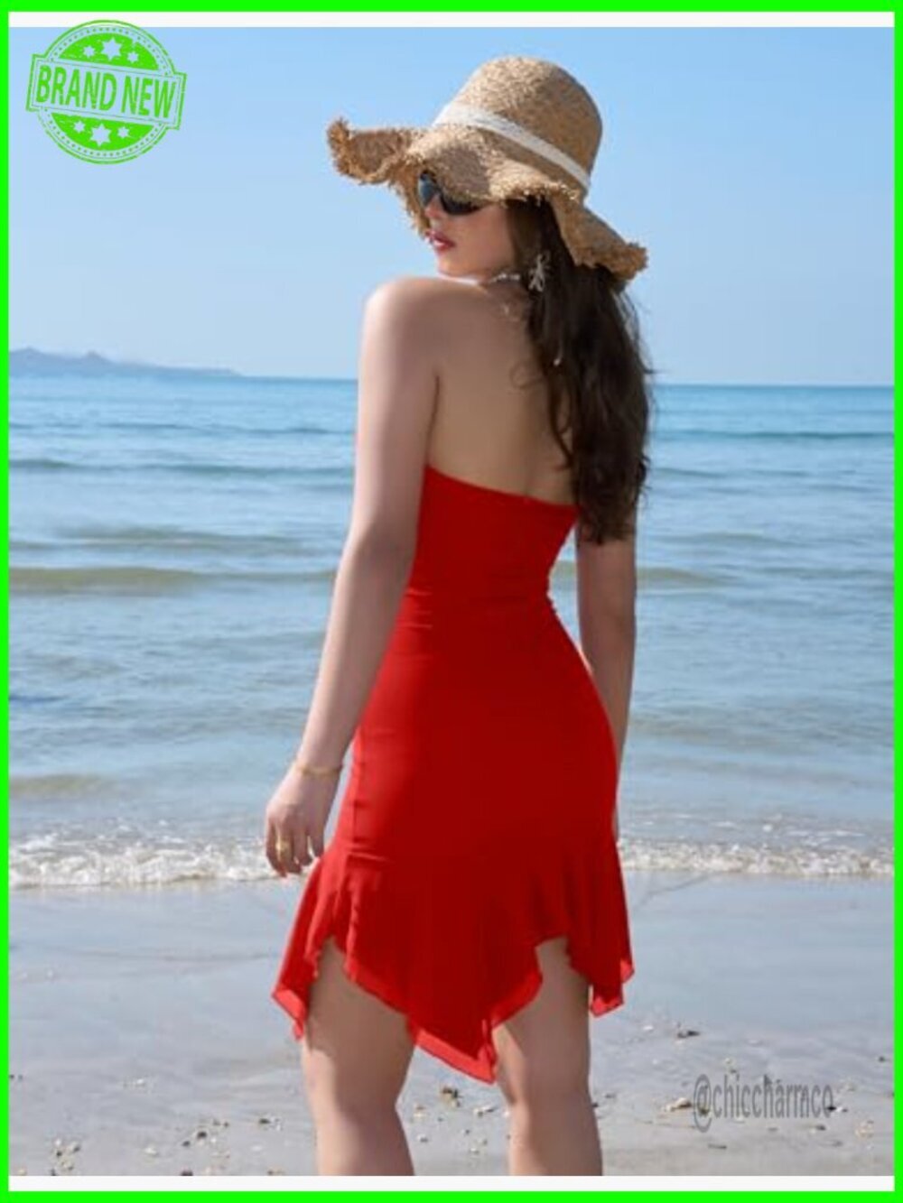 Strapless Tube Top Mesh Ruched Bodycon Ruffle Mini Dress - Picture 6 of 7